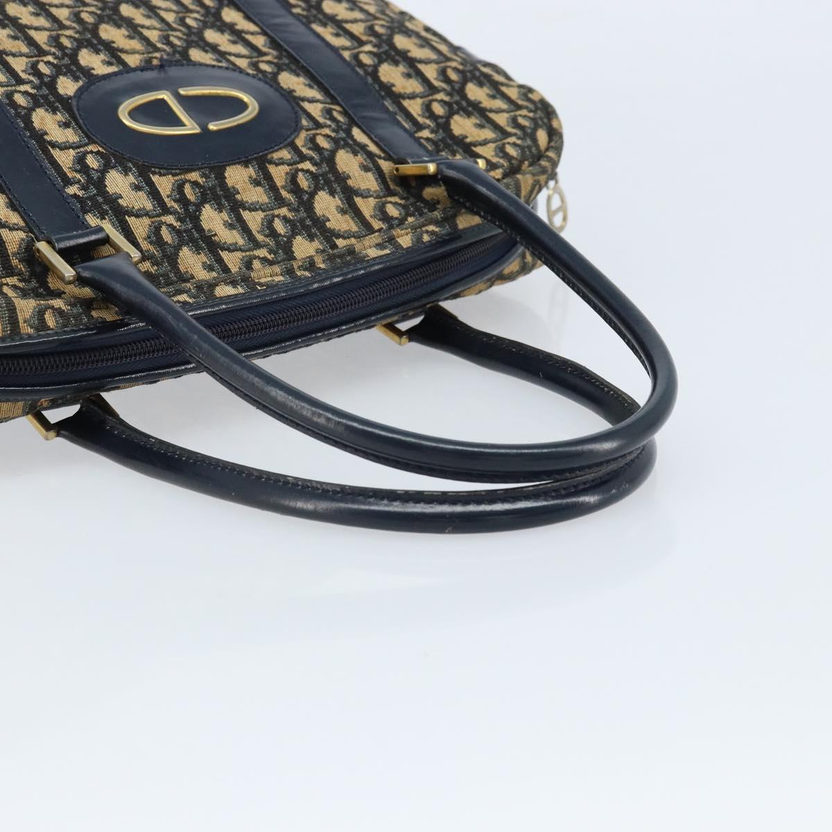 Christian Dior Trotter Canvas Hand Bag Navy Gold Auth LNZ006