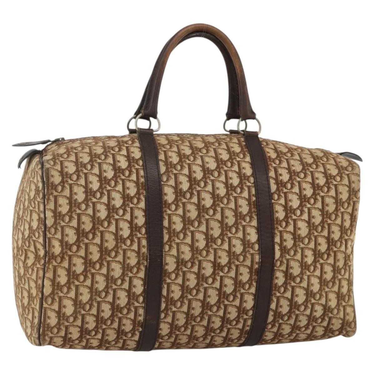 Christian Dior Trotter Canvas Boston Bag Beige Silver Auth LNZ007