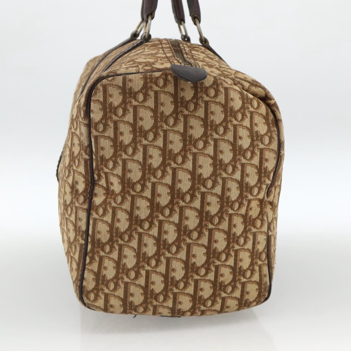 Christian Dior Trotter Canvas Boston Bag Beige Silver Auth LNZ007