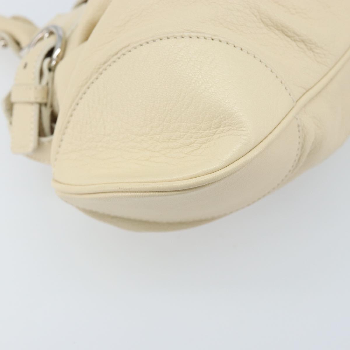 Salvatore Ferragamo Gancini Hand Bag Leather White Silver Auth LNZ008