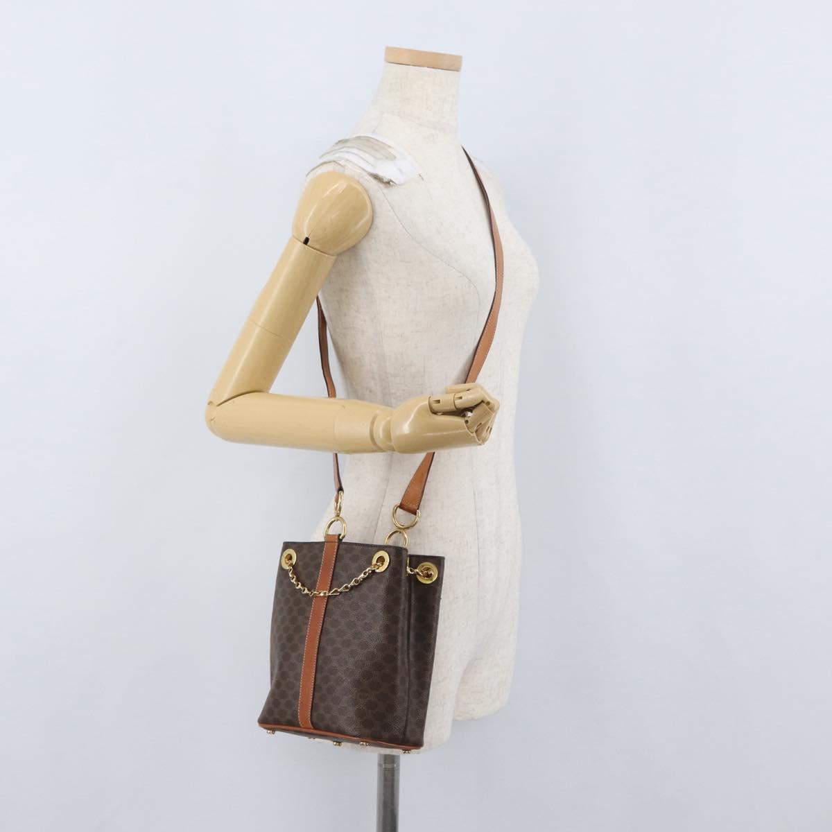 CELINE Macadam Canvas Shoulder Bag PVC Leather Brown Gold Auth LNZ020A