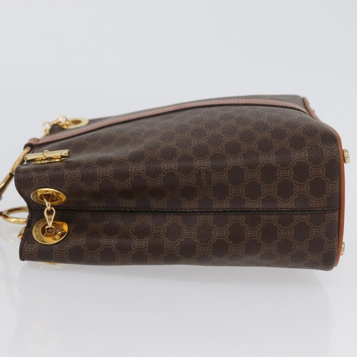 CELINE Macadam Canvas Shoulder Bag PVC Leather Brown Gold Auth LNZ020A