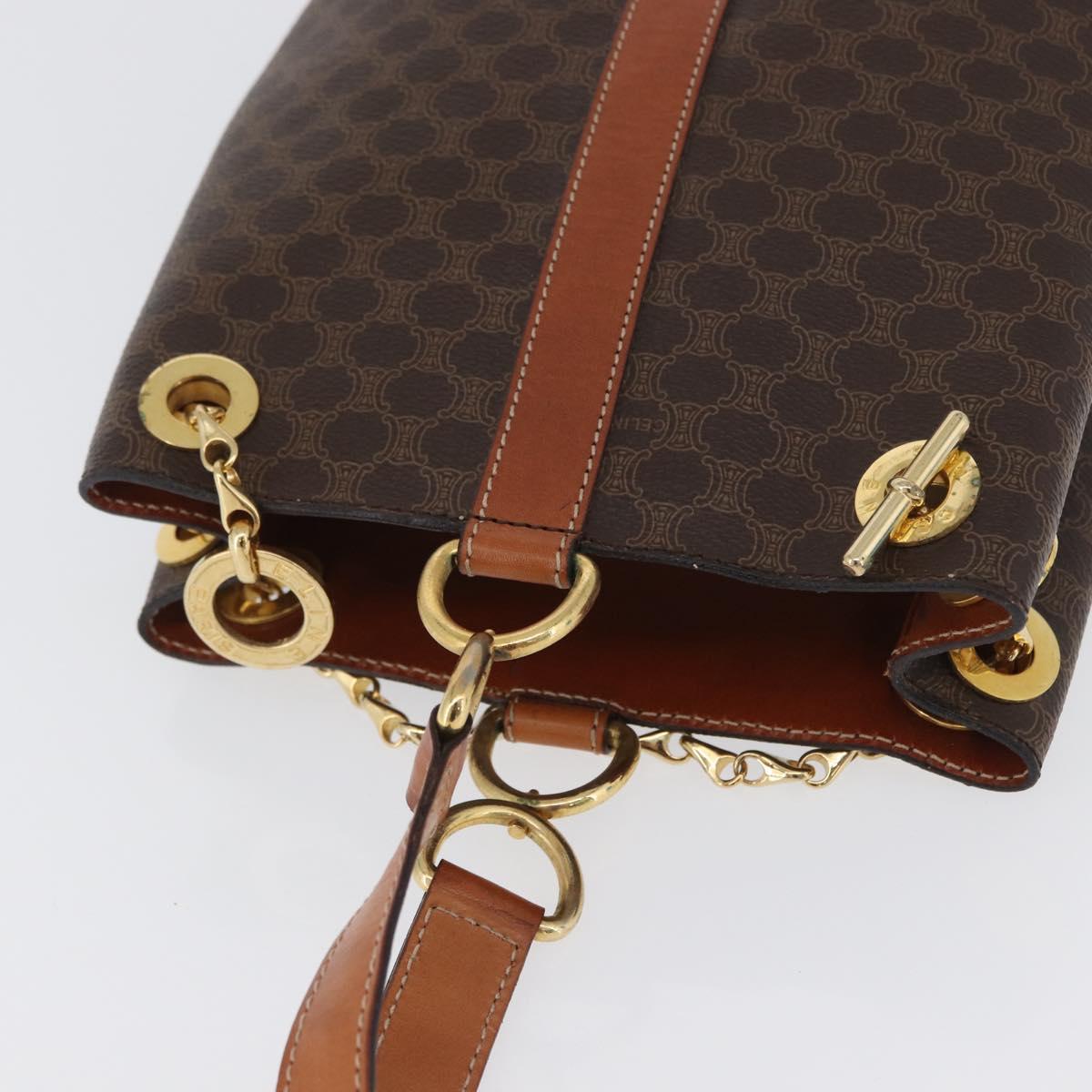 CELINE Macadam Canvas Shoulder Bag PVC Leather Brown Gold Auth LNZ020A