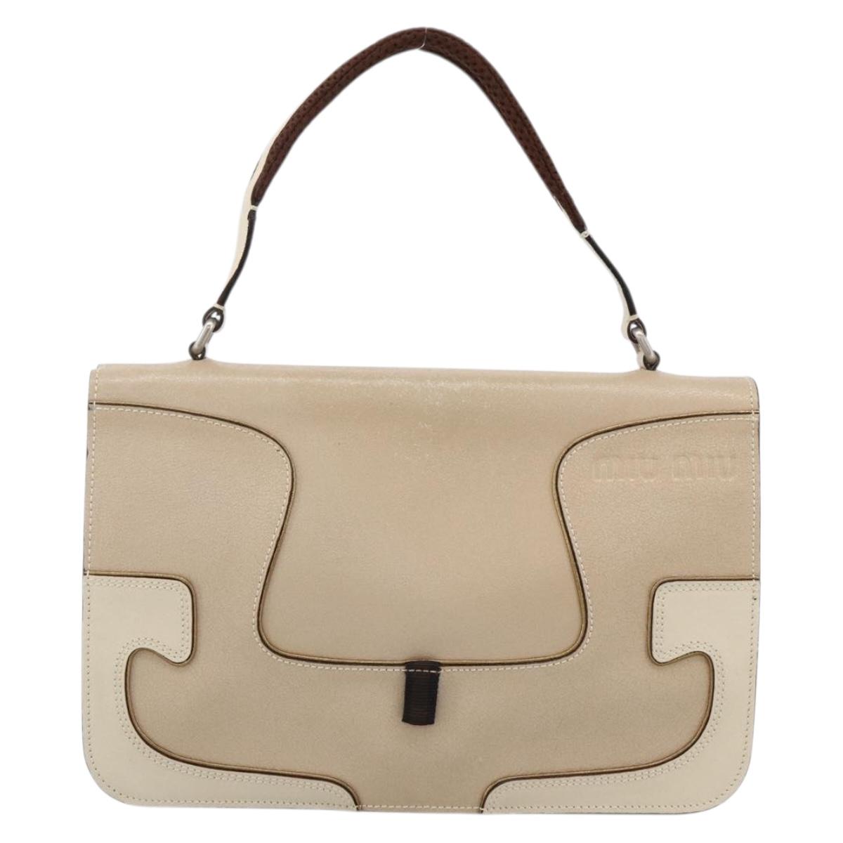 Miu Miu Hand Bag Leather Beige Silver Auth LNZ021