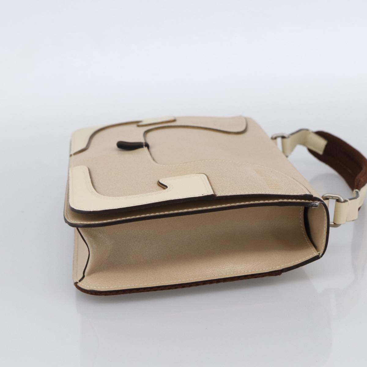 Miu Miu Hand Bag Leather Beige Silver Auth LNZ021