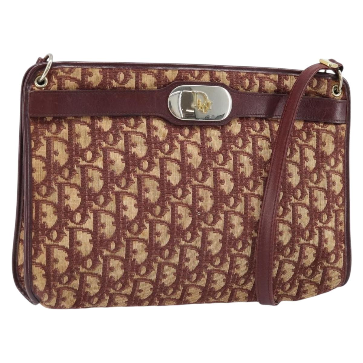 Christian Dior Trotter Canvas Shoulder Bag Red Gold Auth LNZ038