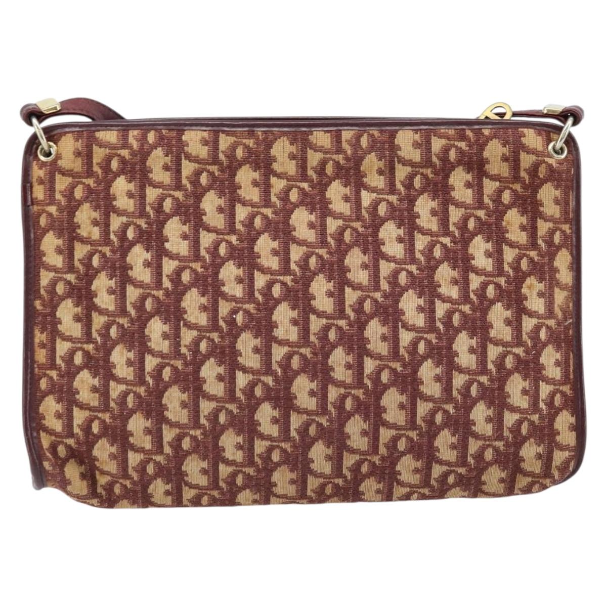 Christian Dior Trotter Canvas Shoulder Bag Red Gold Auth LNZ038