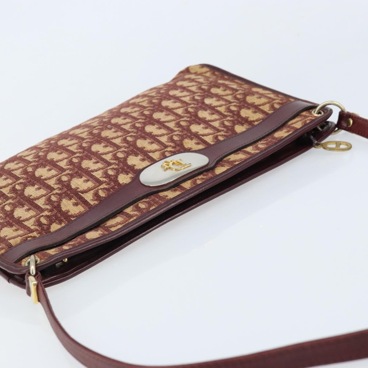 Christian Dior Trotter Canvas Shoulder Bag Red Gold Auth LNZ038