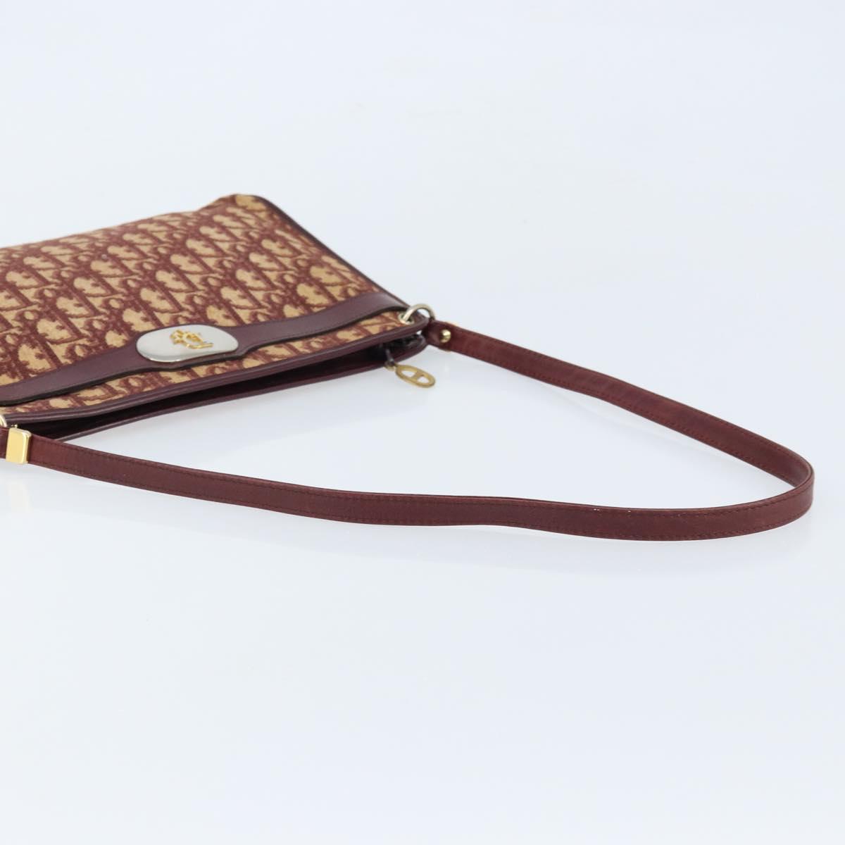 Christian Dior Trotter Canvas Shoulder Bag Red Gold Auth LNZ038