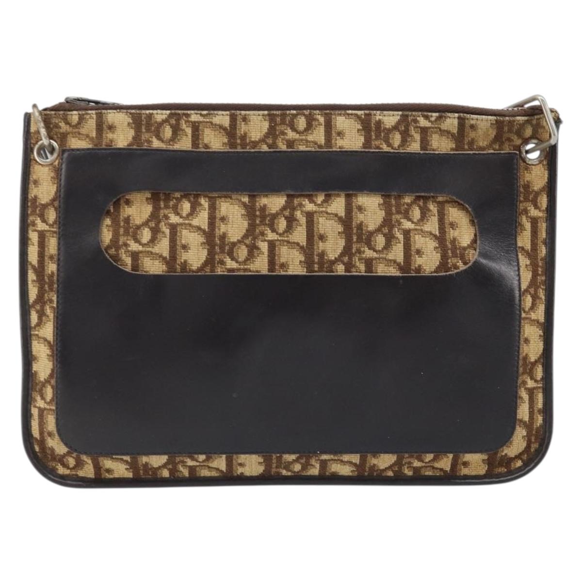 Christian Dior Trotter Canvas Shoulder Bag Beige Auth LNZ041