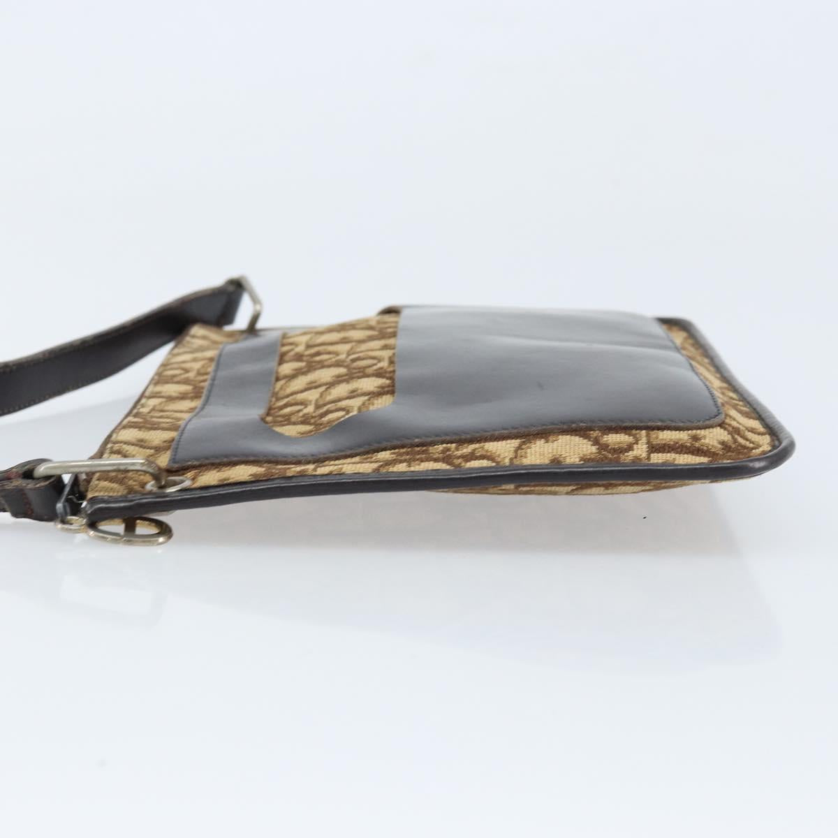 Christian Dior Trotter Canvas Shoulder Bag Beige Auth LNZ041
