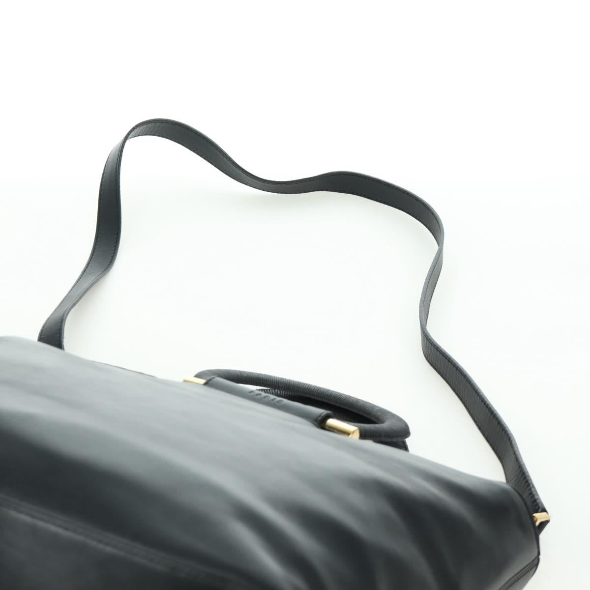 CELINE Hand Bag Leather 2way Black Gold Auth LNZ047V