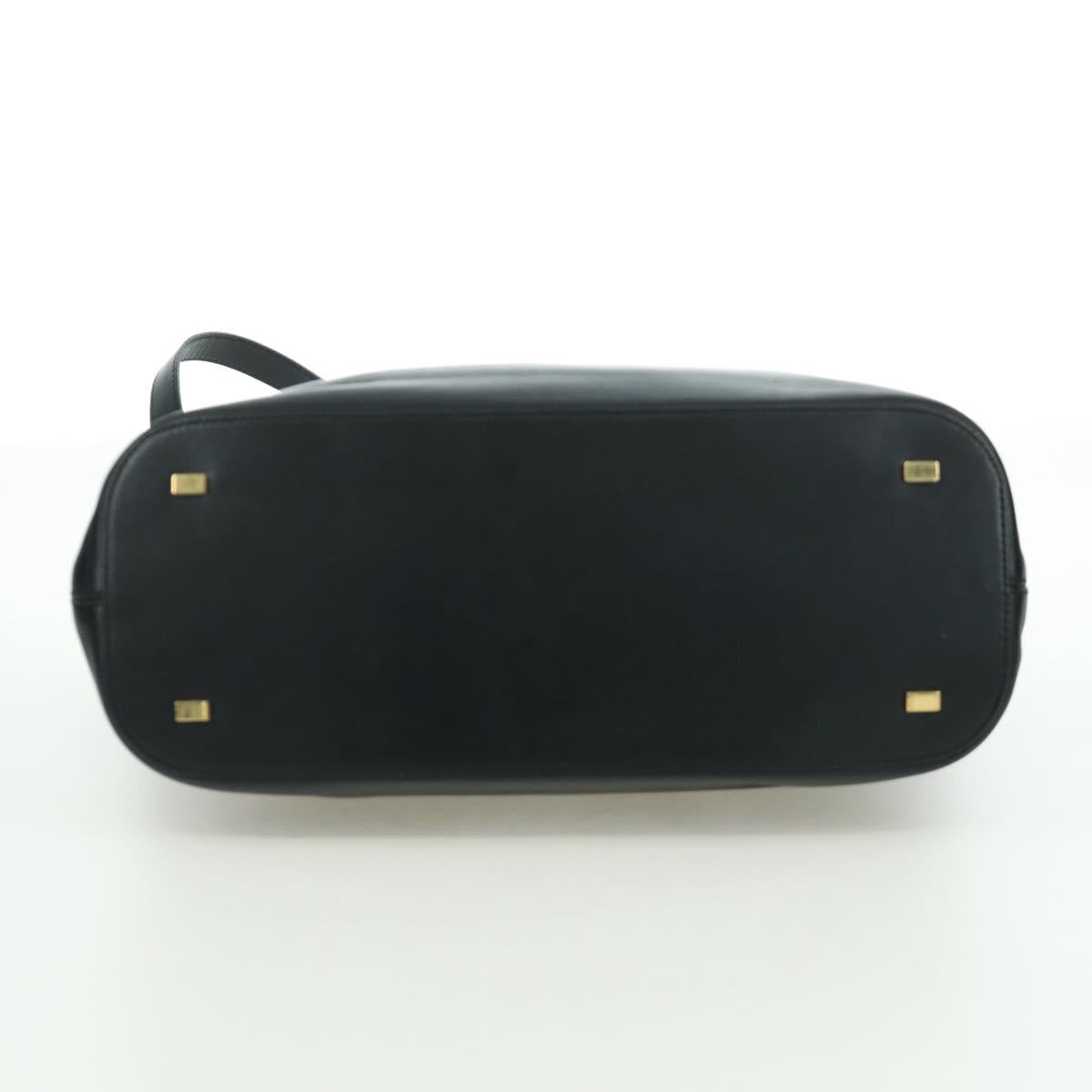 CELINE Hand Bag Leather 2way Black Gold Auth LNZ047V