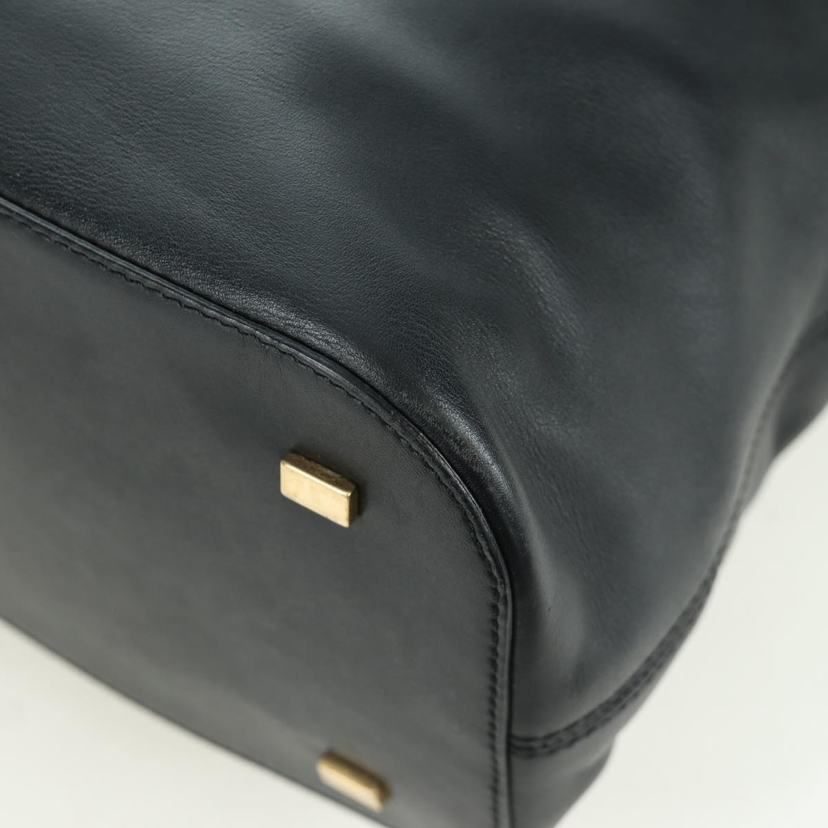 CELINE Hand Bag Leather 2way Black Gold Auth LNZ047V