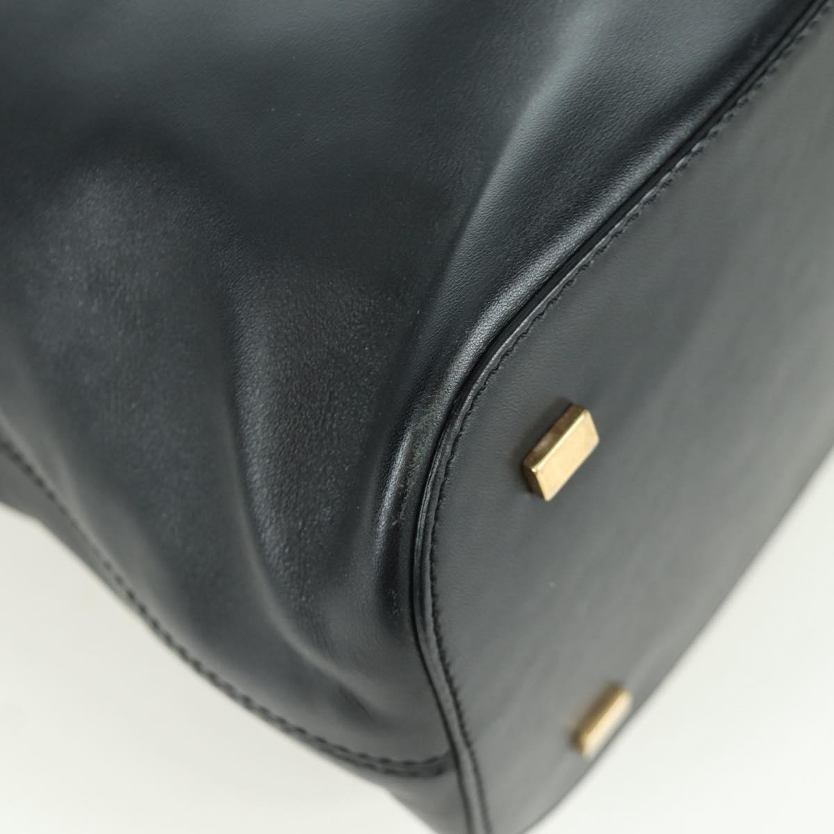 CELINE Hand Bag Leather 2way Black Gold Auth LNZ047V