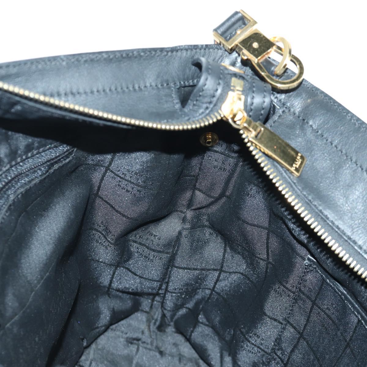 CELINE Hand Bag Leather 2way Black Gold Auth LNZ047V