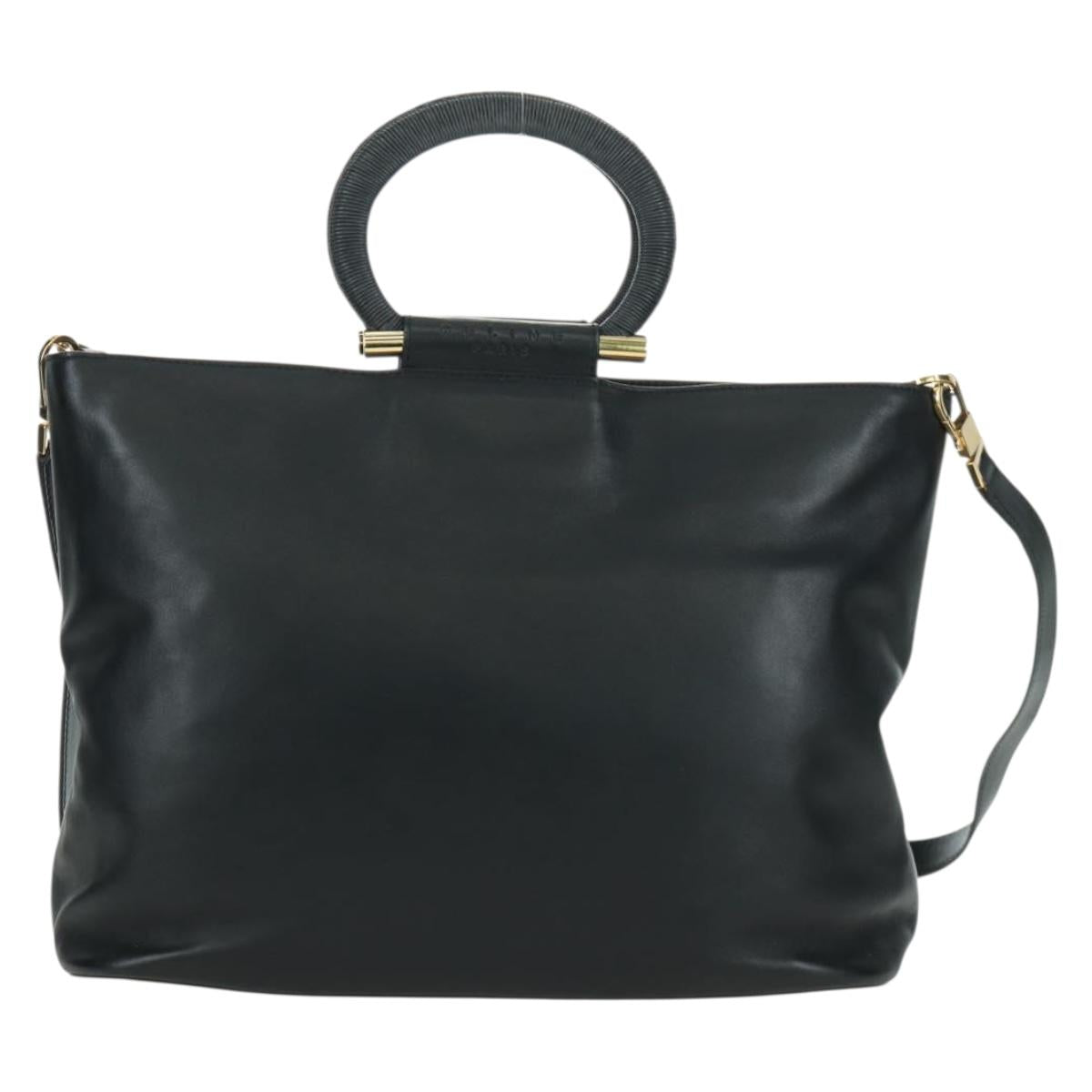 CELINE Hand Bag Leather 2way Black Gold Auth LNZ047V