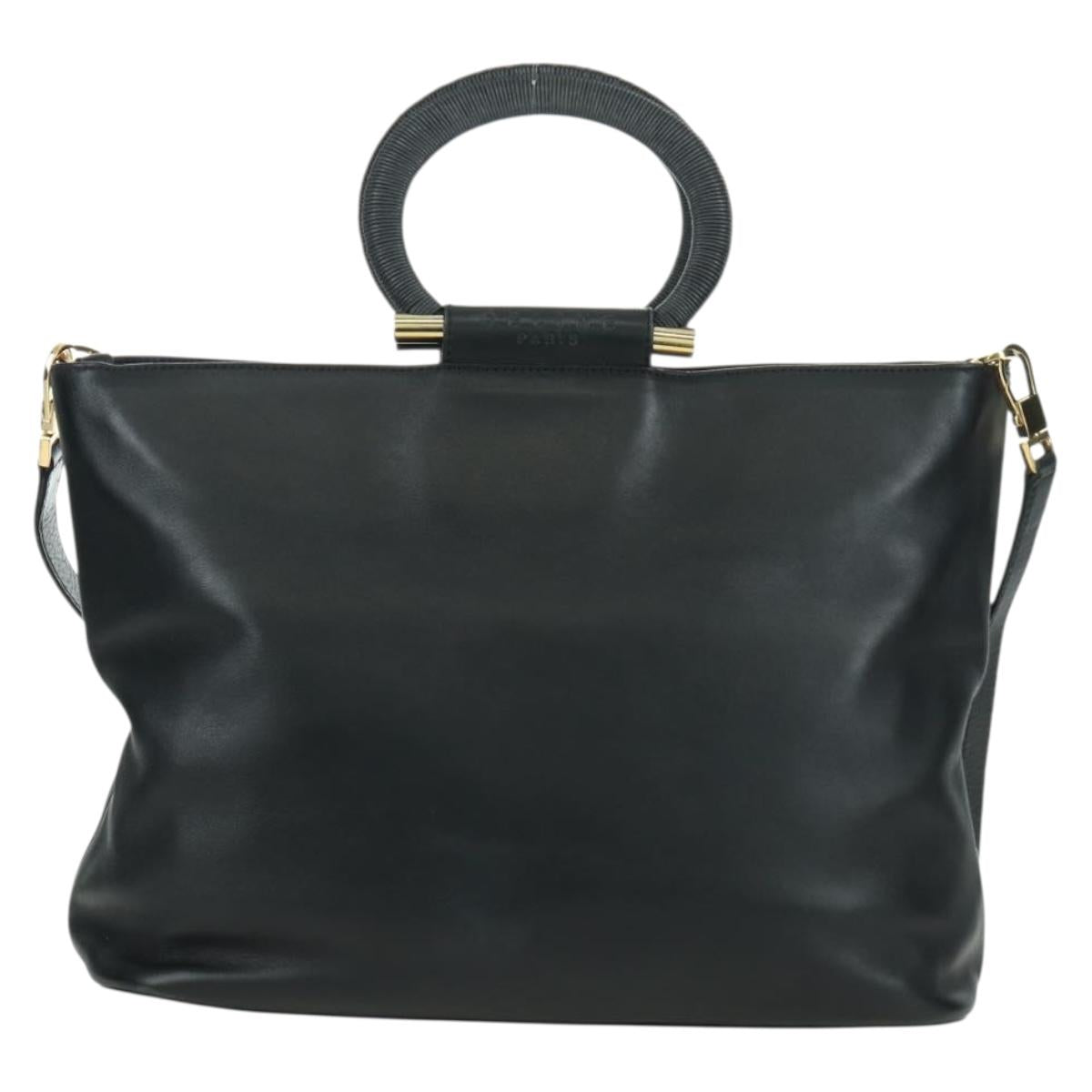 CELINE Hand Bag Leather 2way Black Gold Auth LNZ047V