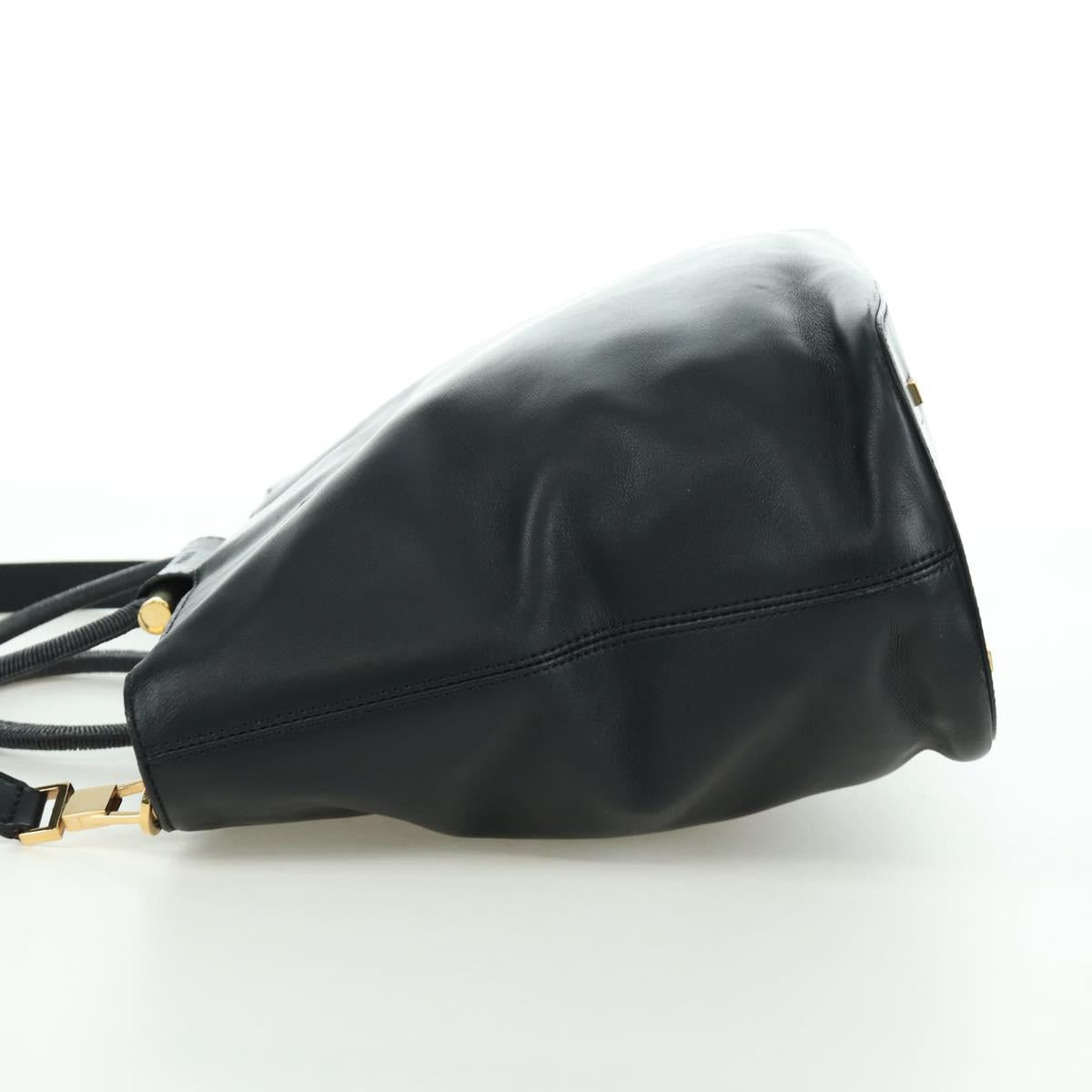 CELINE Hand Bag Leather 2way Black Gold Auth LNZ047V