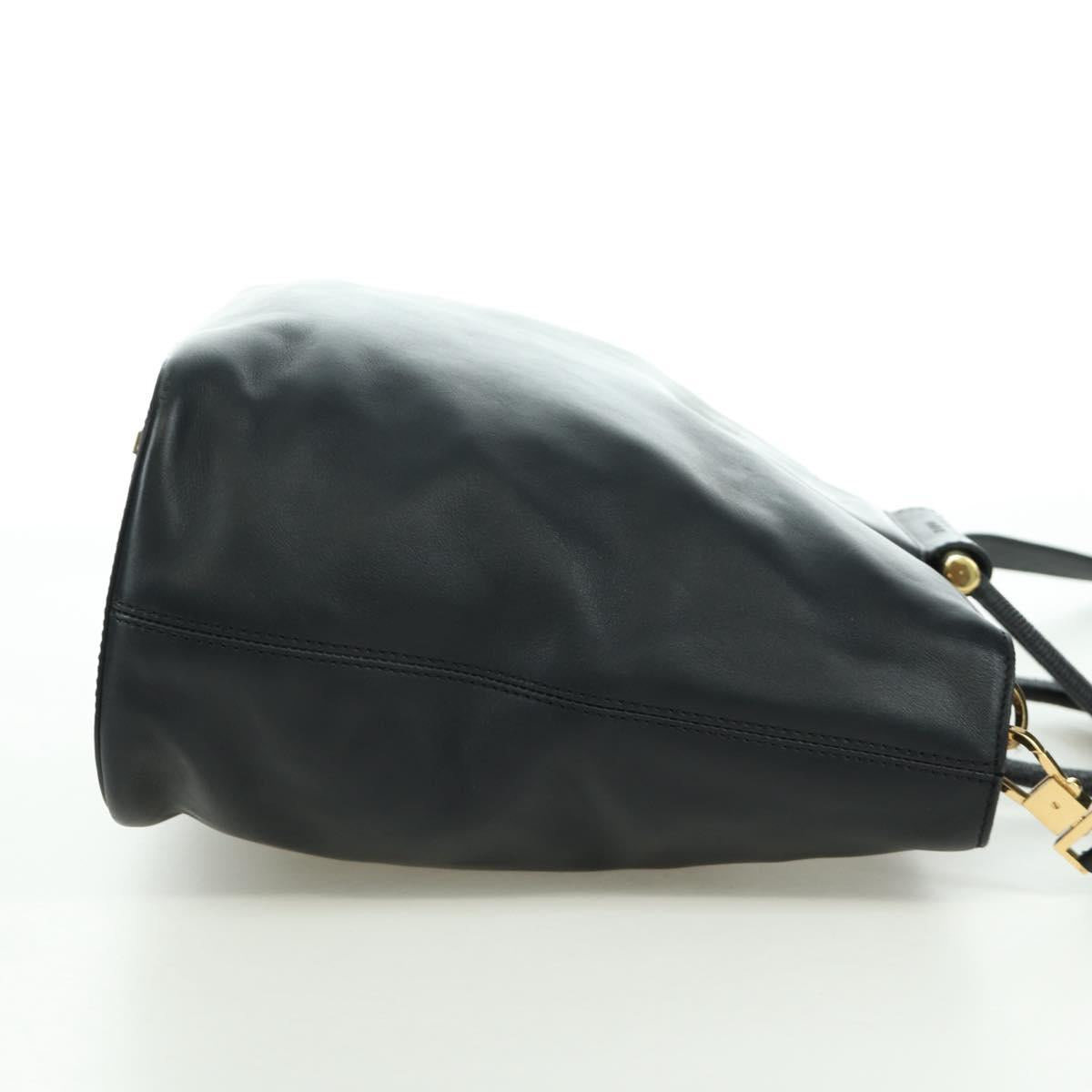 CELINE Hand Bag Leather 2way Black Gold Auth LNZ047V