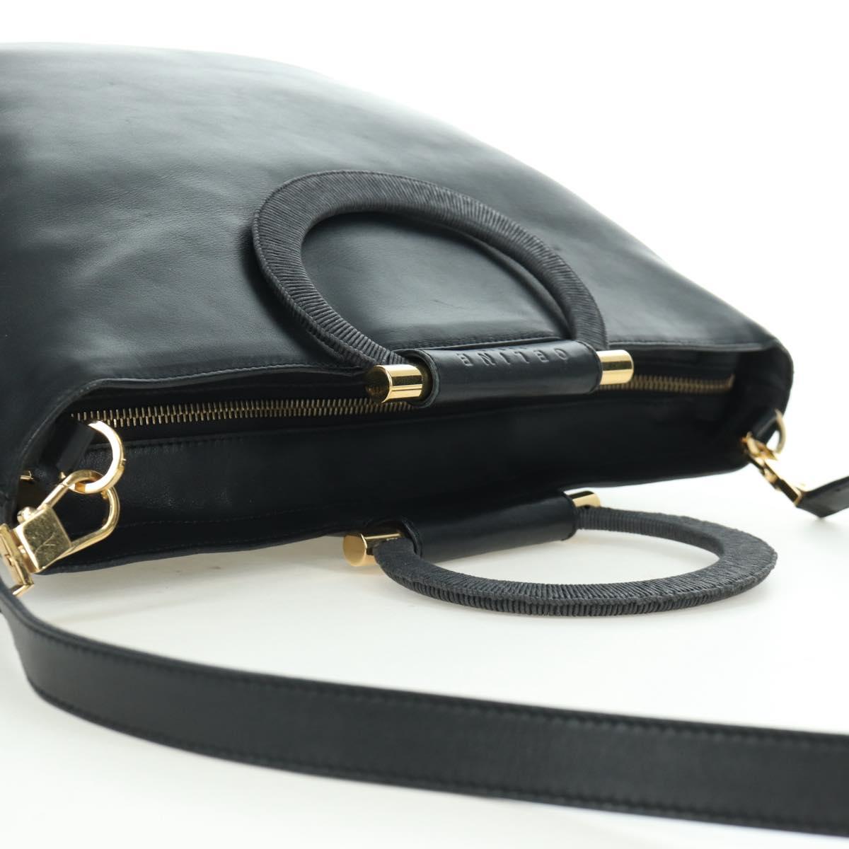 CELINE Hand Bag Leather 2way Black Gold Auth LNZ047V