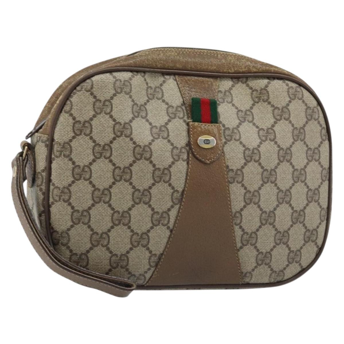 GUCCI GG Supreme Web Sherry Line Clutch Bag PVC Beige Gold 89 01 034 Auth LNZ056