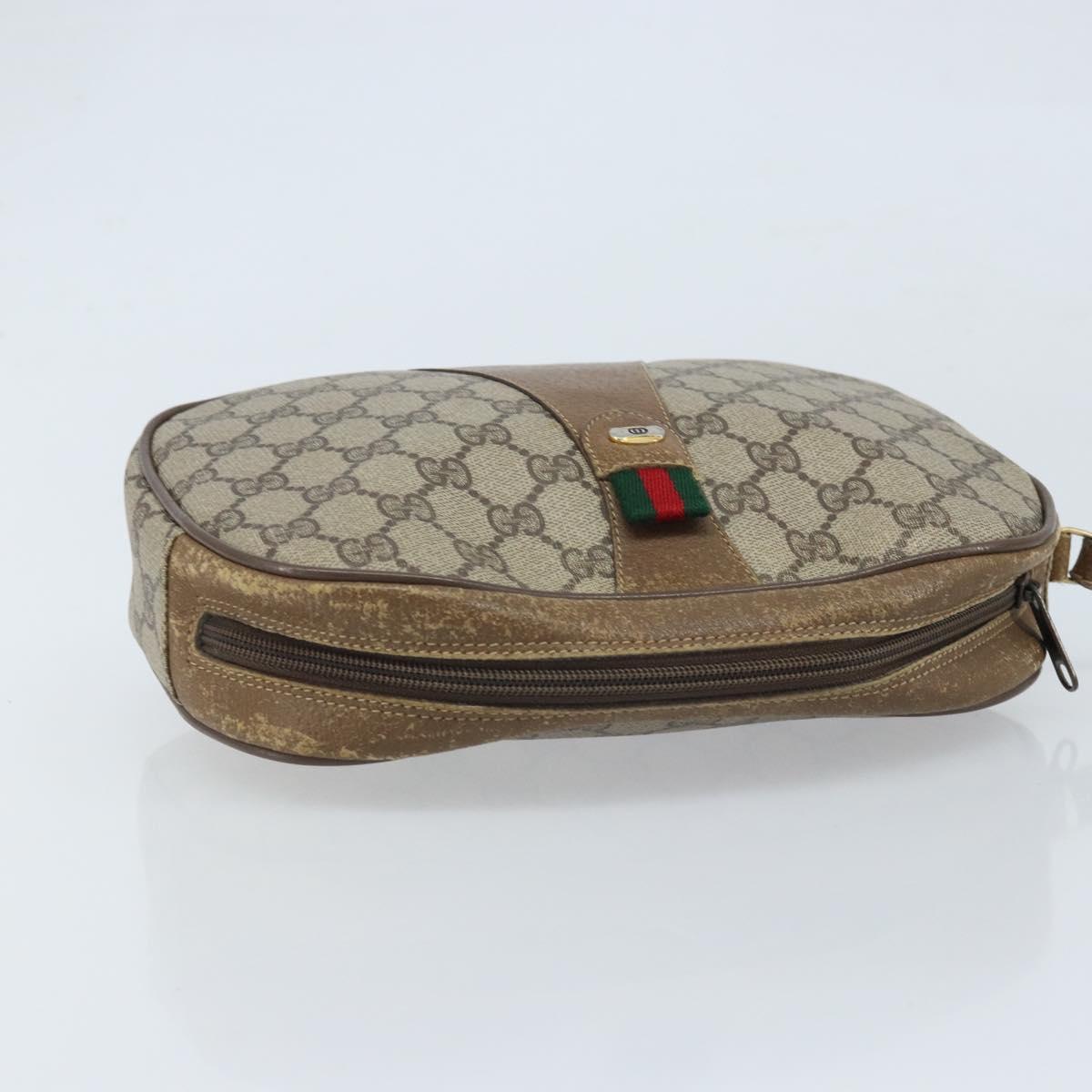 GUCCI GG Supreme Web Sherry Line Clutch Bag PVC Beige Gold 89 01 034 Auth LNZ056