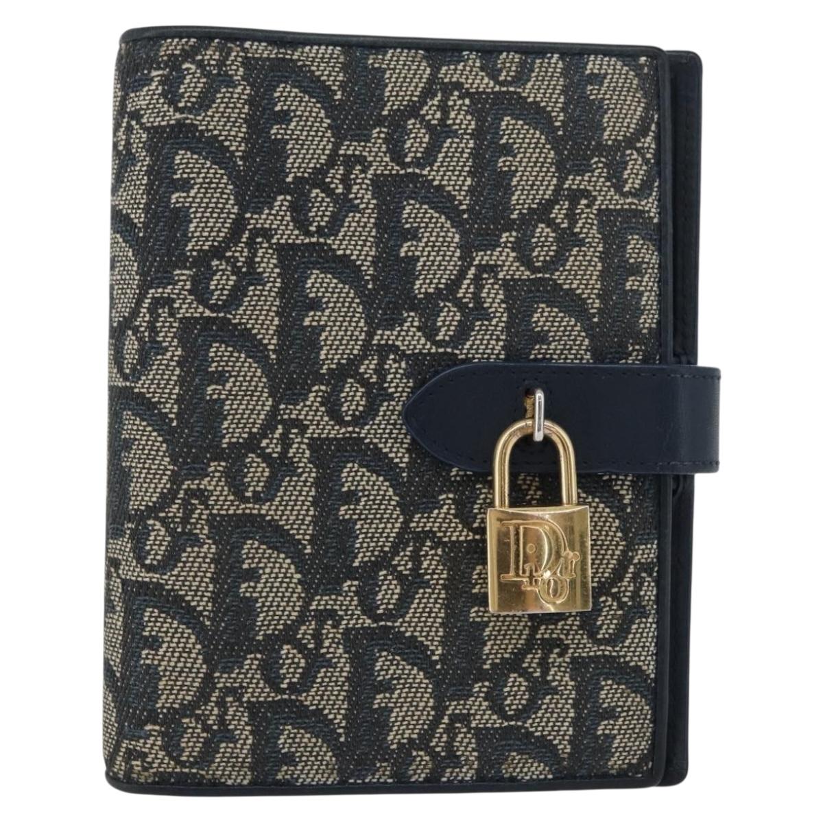 Christian Dior Trotter Canvas Day Planner Cover Navy Gold Auth LNZ057