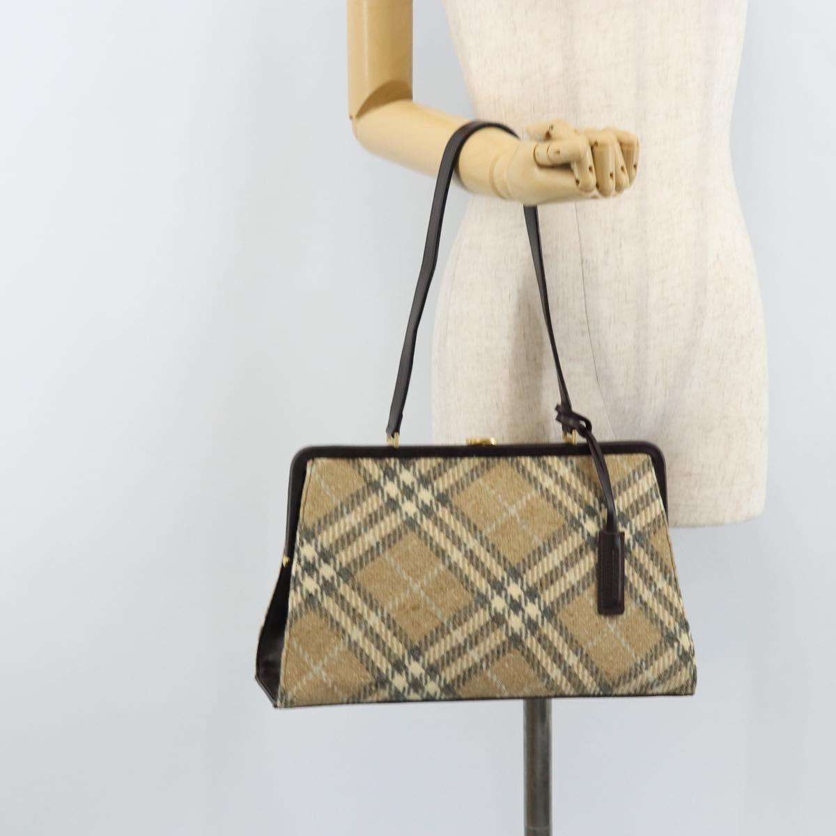 BURBERRY Nova Check Shoulder Bag Wool Beige Gold Auth LNZ061A