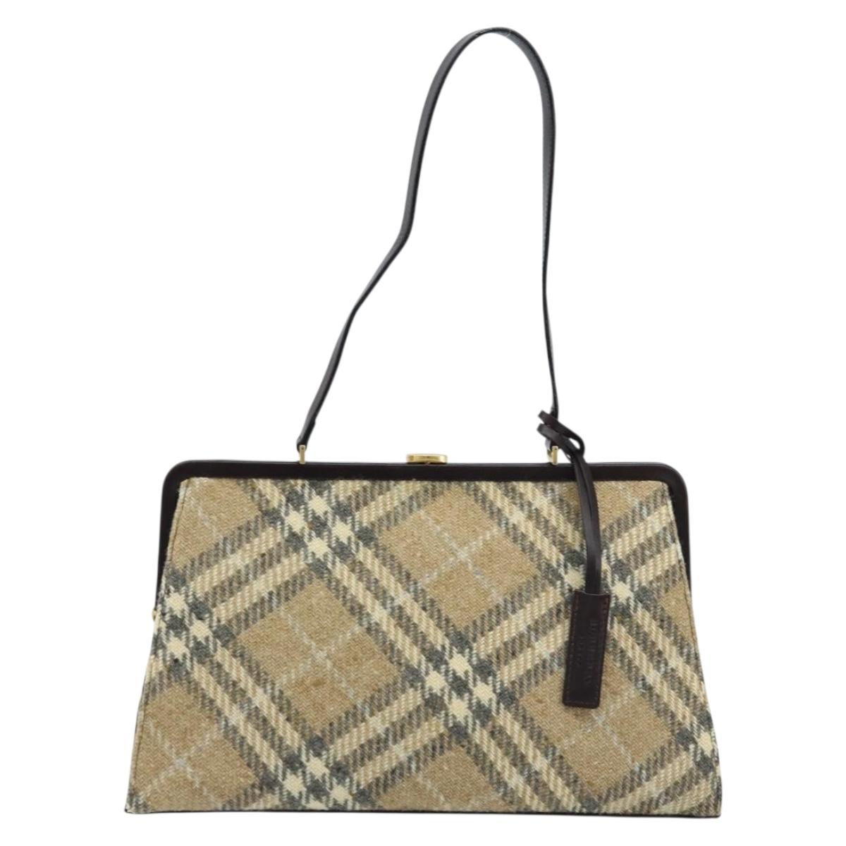 BURBERRY Nova Check Shoulder Bag Wool Beige Gold Auth LNZ061A