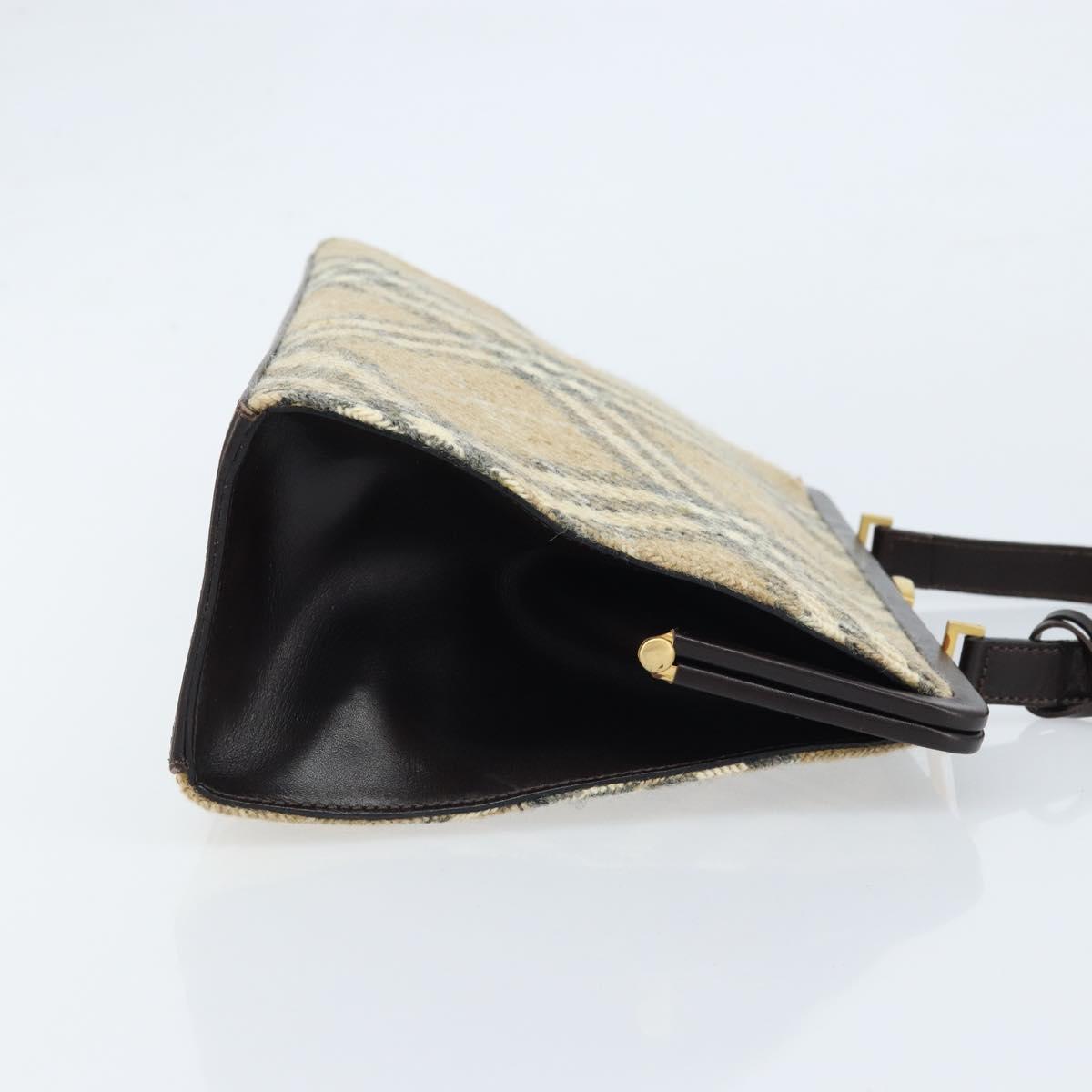 BURBERRY Nova Check Shoulder Bag Wool Beige Gold Auth LNZ061A
