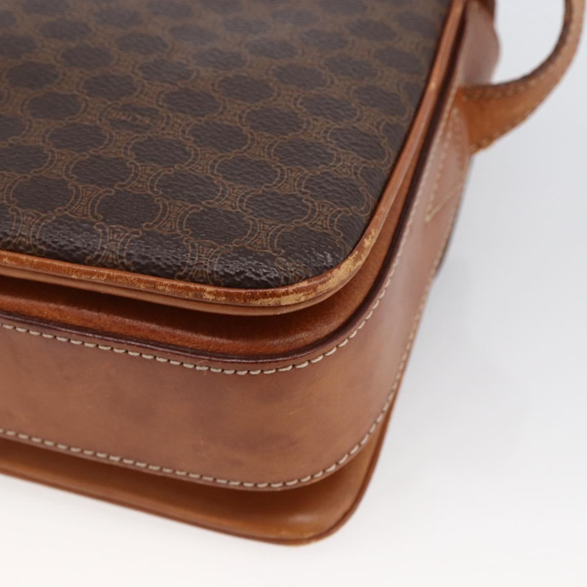 CELINE Macadam Canvas Shoulder Bag PVC Leather Brown Gold Auth LNZ062
