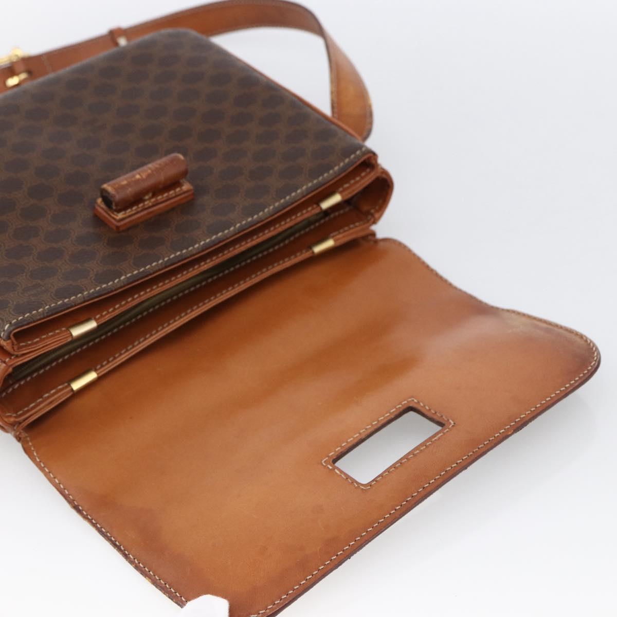 CELINE Macadam Canvas Shoulder Bag PVC Leather Brown Gold Auth LNZ062
