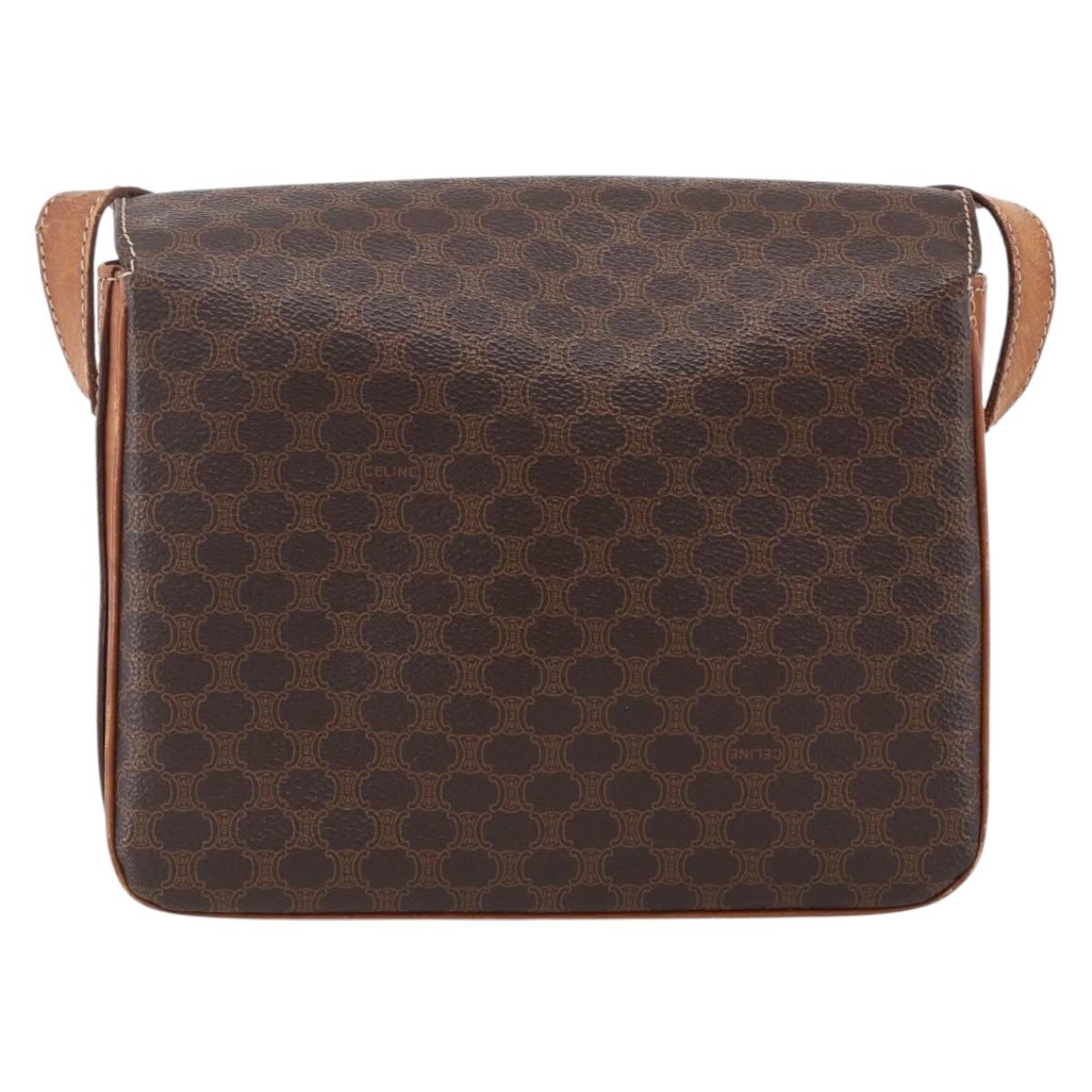 CELINE Macadam Canvas Shoulder Bag PVC Leather Brown Gold Auth LNZ062