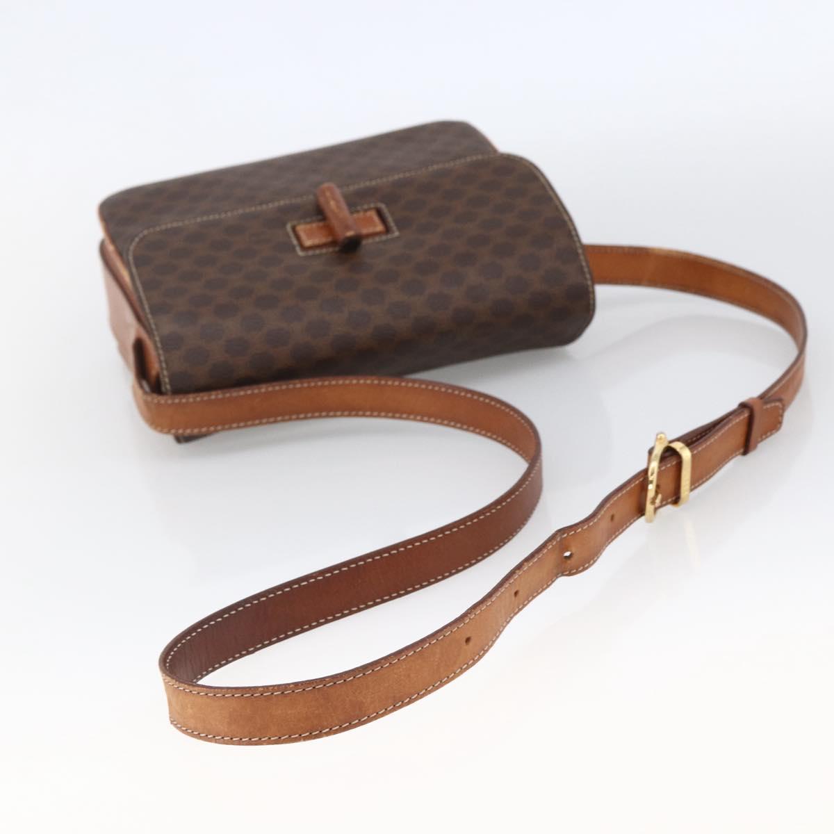 CELINE Macadam Canvas Shoulder Bag PVC Leather Brown Gold Auth LNZ062