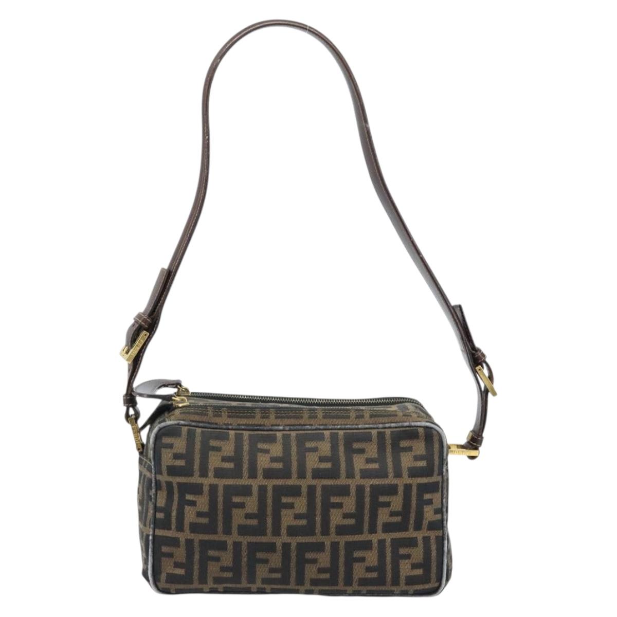 FENDI Zucca Canvas Shoulder Bag Brown Black Auth LNZ068