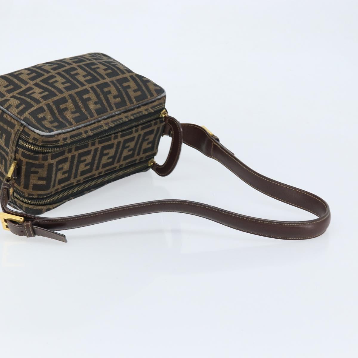 FENDI Zucca Canvas Shoulder Bag Brown Black Auth LNZ068
