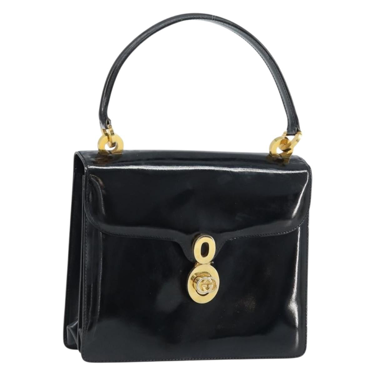 GUCCI Shoulder Bag Patent leather Black Gold Auth LNZ071