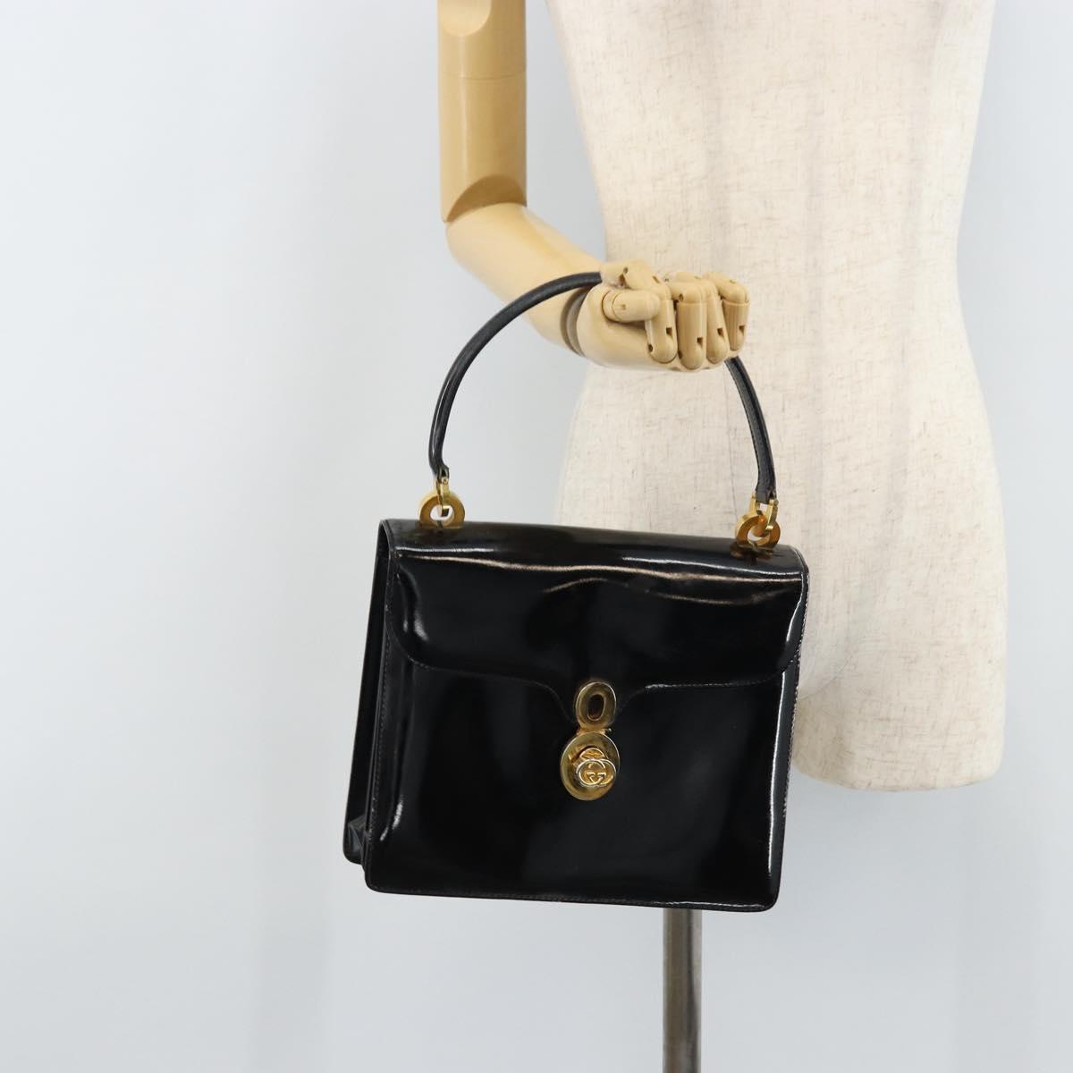 GUCCI Shoulder Bag Patent leather Black Gold Auth LNZ071