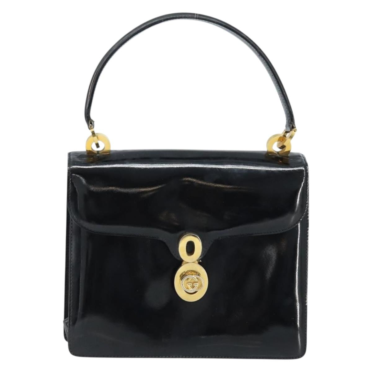 GUCCI Shoulder Bag Patent leather Black Gold Auth LNZ071