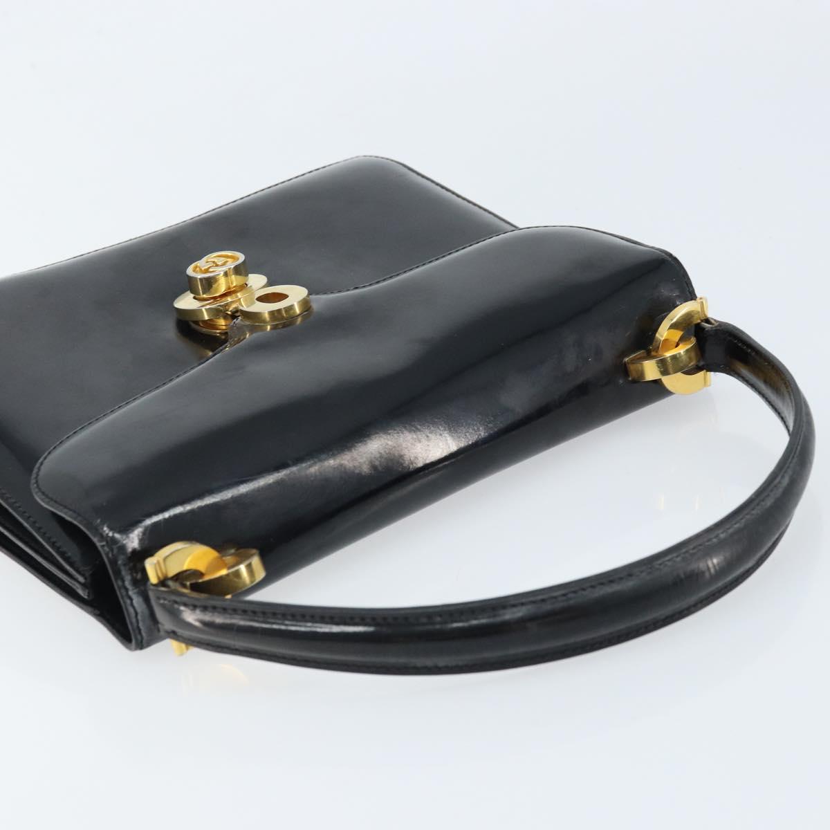 GUCCI Shoulder Bag Patent leather Black Gold Auth LNZ071