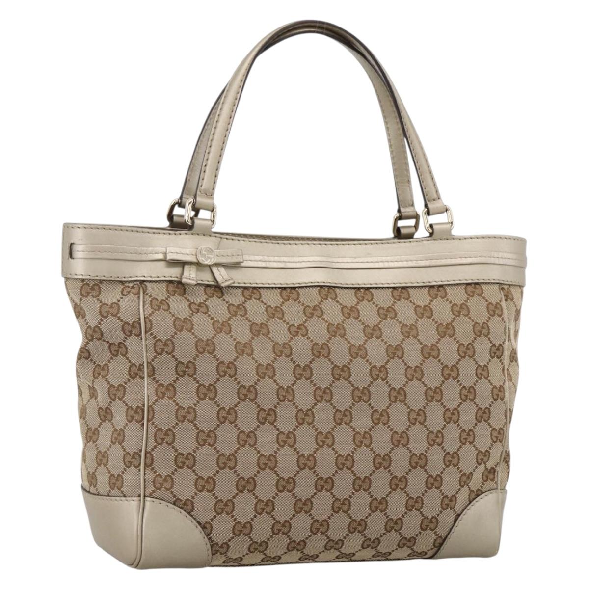 GUCCI GG Canvas Pretty Tote Bag Beige Gold 257061 Auth LNZ074A