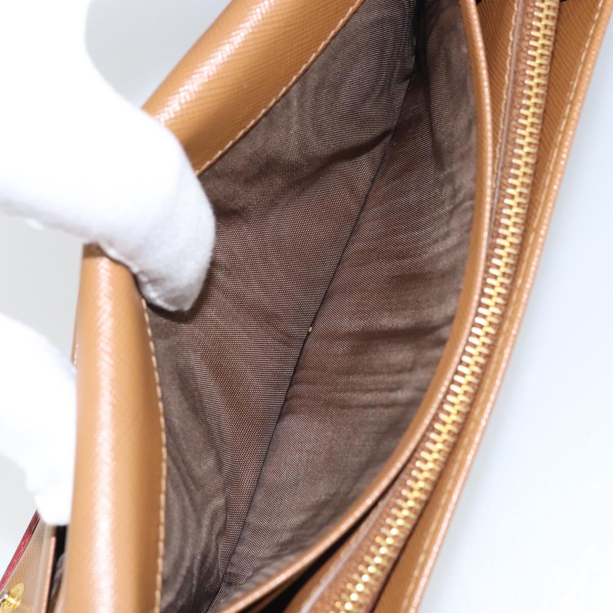 PRADA Long Wallet Safiano leather Brown Gold Auth LNZ082M