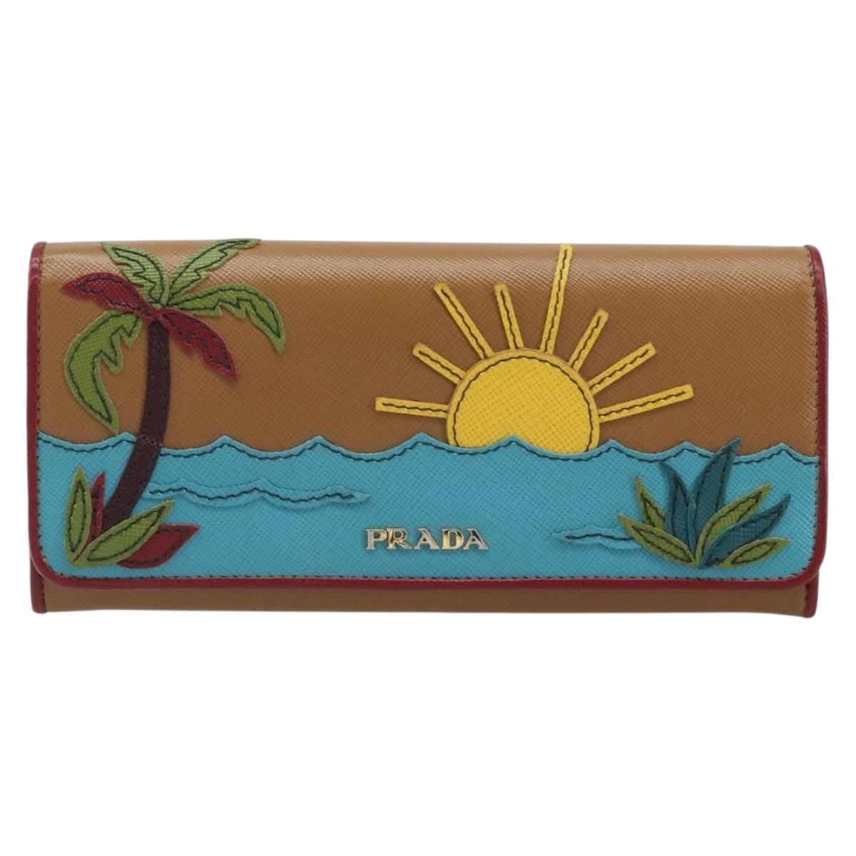 PRADA Long Wallet Safiano leather Brown Gold Auth LNZ082M
