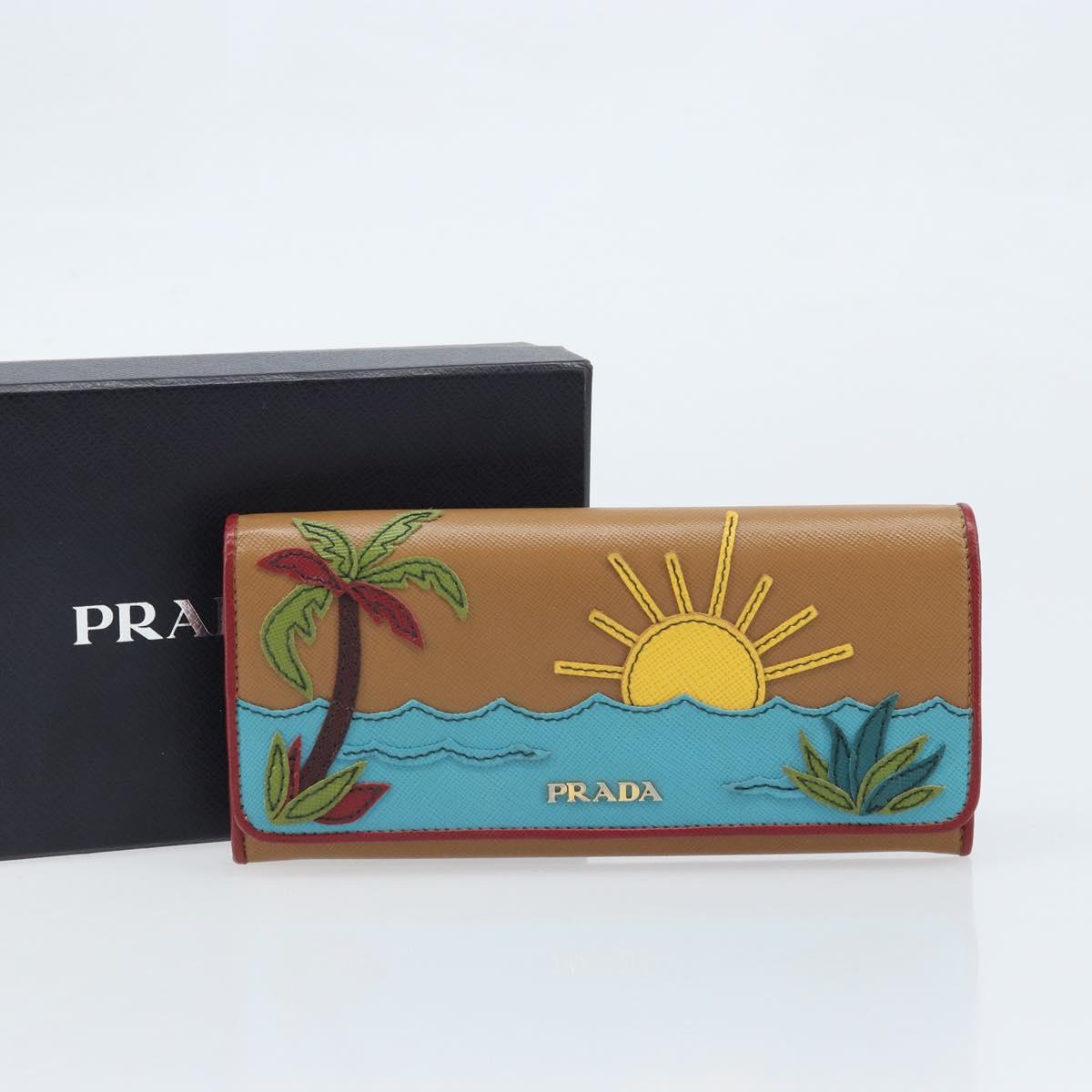 PRADA Long Wallet Safiano leather Brown Gold Auth LNZ082M