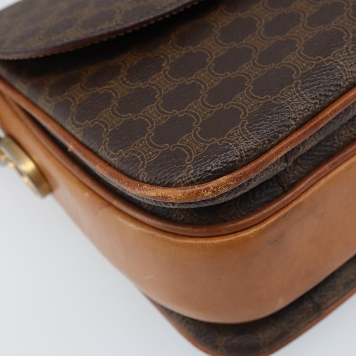 CELINE Macadam Canvas Shoulder Bag PVC Leather Brown Gold Auth LNZ086