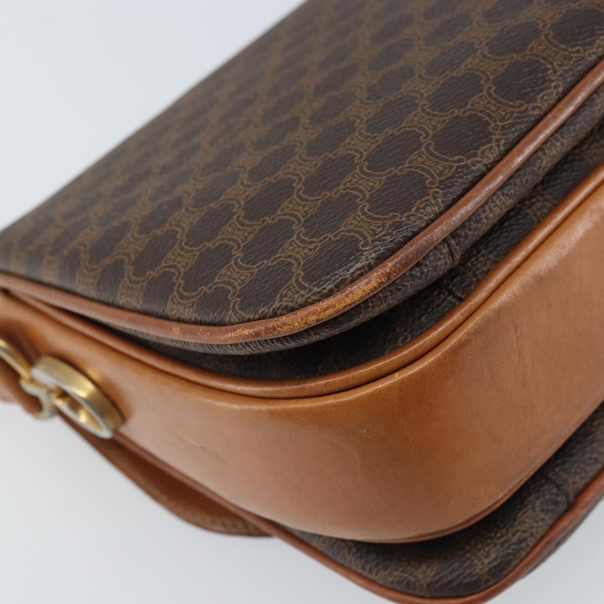 CELINE Macadam Canvas Shoulder Bag PVC Leather Brown Gold Auth LNZ086