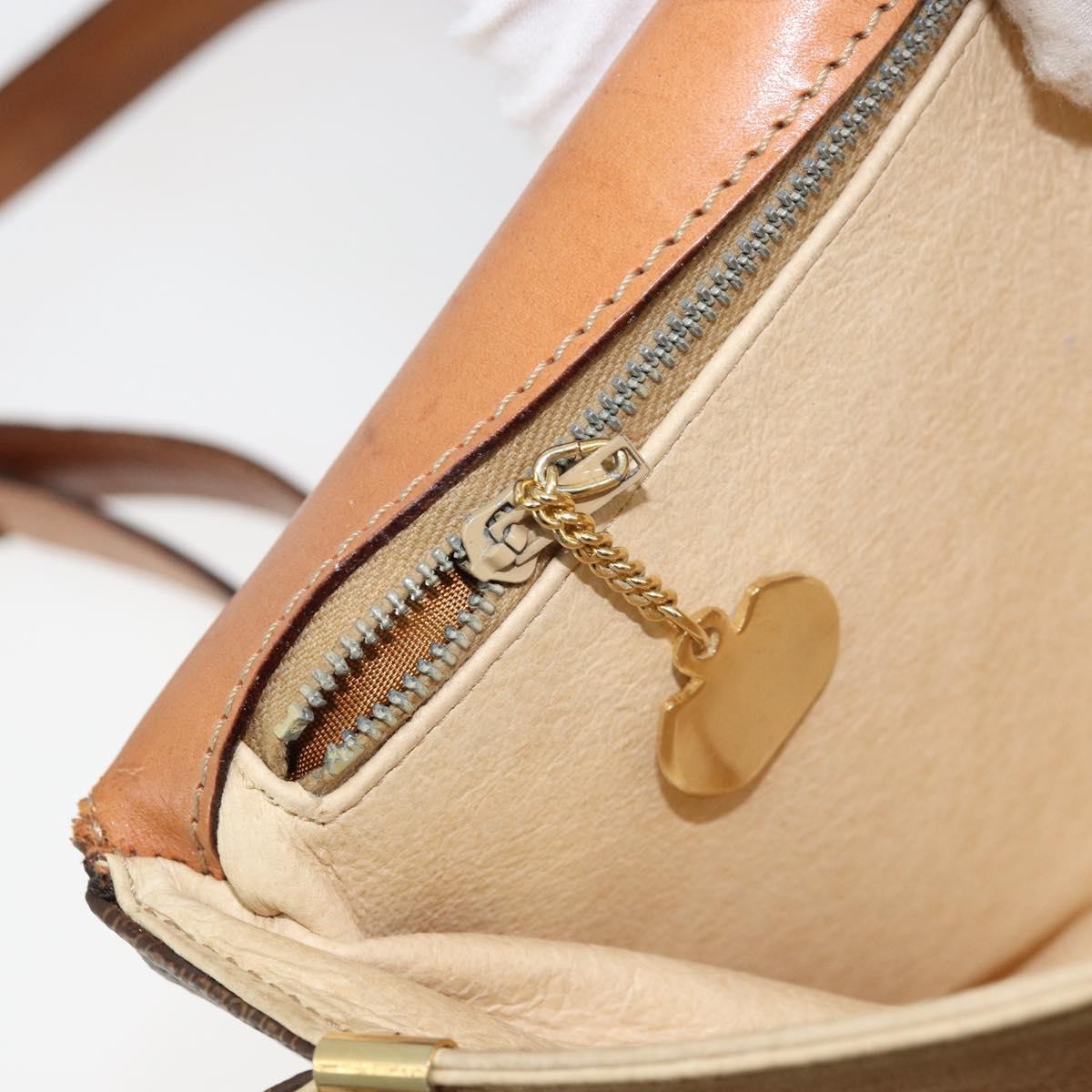 CELINE Macadam Canvas Shoulder Bag PVC Leather Brown Gold Auth LNZ086