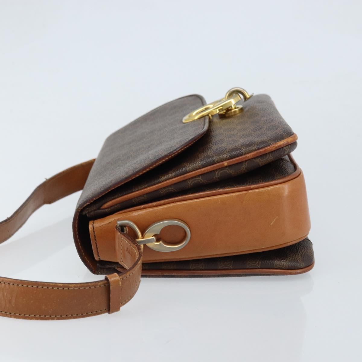 CELINE Macadam Canvas Shoulder Bag PVC Leather Brown Gold Auth LNZ086