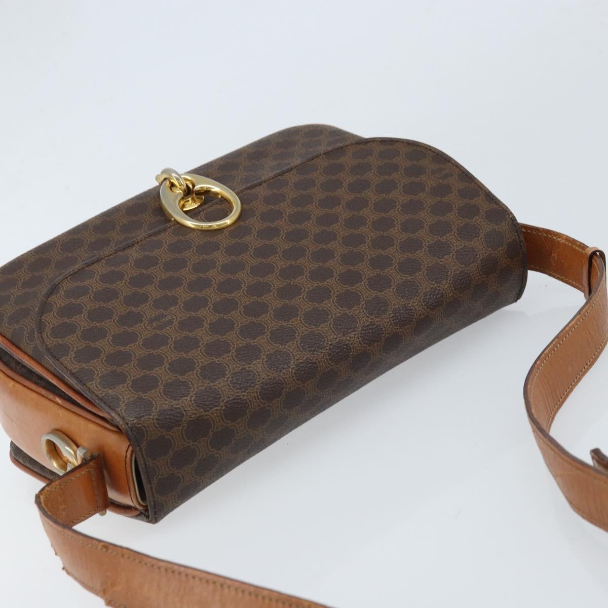 CELINE Macadam Canvas Shoulder Bag PVC Leather Brown Gold Auth LNZ086